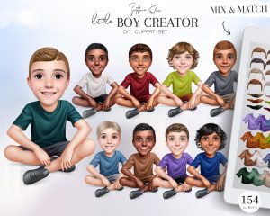 Little Boy Creator, Teen Portrait, Custom DIY Clipart, PNG