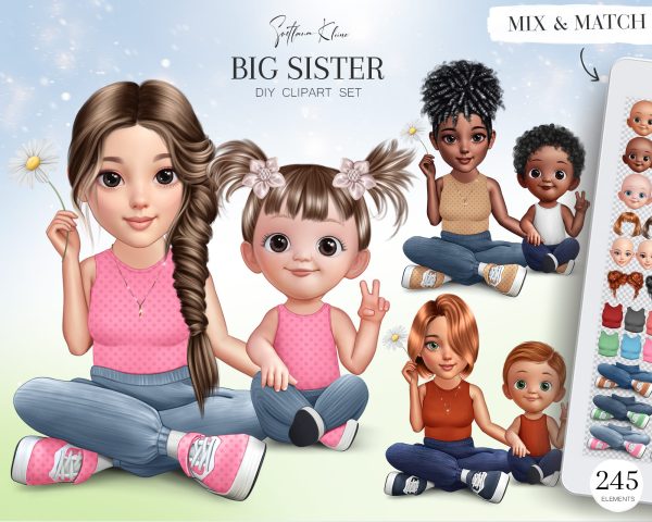 Big Sister Clipart, Sister Gift Ideas, Family Creator, PNG