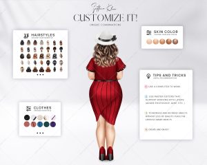 Girls in Hats Clipart, Plus Size Woman, Skirts and Blouses
