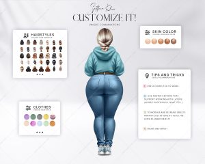 Jeans and Hoodies Clip Art, Plus Size Woman, Curvy Girls PNG