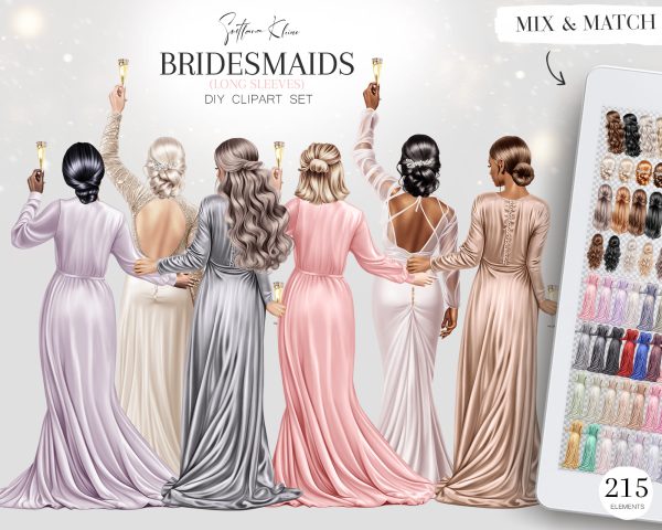 Bridesmaids Long Dresses, Hen Party, Night Gowns, Bridal Art