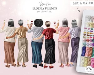 Elderly Friends Clip Art, Elderly Besties, Old Woman PNG Art