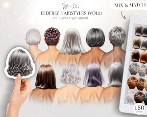 Silver Hair Clip Art, Grey Hairstyles, Elderly Woman Hair
