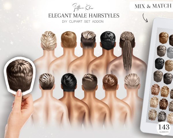 Elegant Male Hairstyles Clipart, Hair for Men PNG Clip Art
