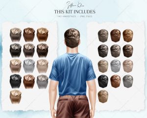 Elegant Male Hairstyles Clipart, Hair for Men PNG Clip Art