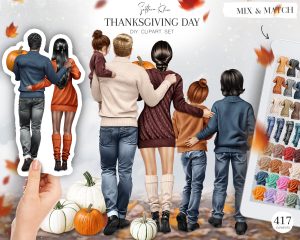 Thanksgiving Day Clipart, Family Clip Art, Fall Graphics PNG