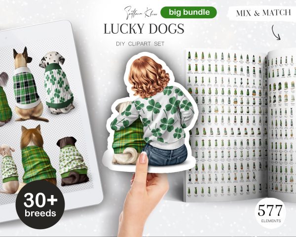 Lucky Dogs Clipart Bundle, Lucky Day Animals PNG, Dogs Backs