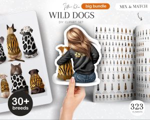 Wild Dogs Clipart Bundle, Animal Prints, Dog and Children