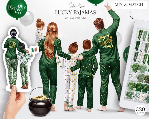 Lucky Day Clipart, Family Pajamas, St. Patrick’s Day Clipart, PNG