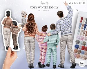 Cozy Winter Family Clipart, Sweaters Clip Art, Family PNG