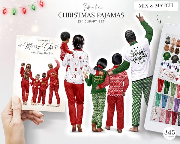 Christmas Pajamas Clipart, Family Creator, Custom Portrait
