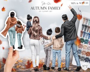Autumn Family Clipart, Parents Clip Art, Jackets, Scarf PNG