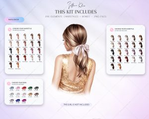 Hairstyles with Bows Clipart, Hair Clipart, Beauty Hair PNG