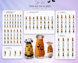 Halloween Dogs Clipart Bundle, Dogs in Sweaters, Dogs Backs