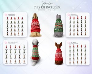 Christmas Dogs Clipart Bundle, Dogs in Sweaters, Dogs Backs