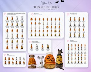 Halloween Dogs Clipart Bundle, Dogs in Sweaters, Dogs Backs