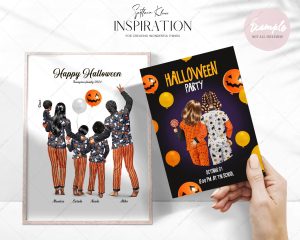 Halloween Family Clipart, Halloween Pajamas, Custom PNG