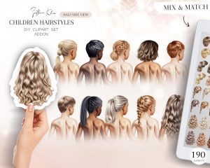 Side View Children Hairstyles Clipart, PNG
