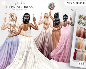 Bride Squad Clipart, Flowing Dress
