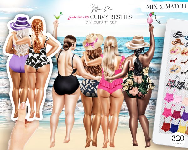 Summer Curvy Besties Clipart, PNG Graphic