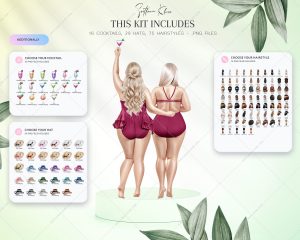 Summer Curvy Besties Clipart, PNG Graphic