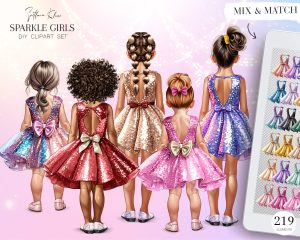 Sparkle Girls Clipart, Kids PNG