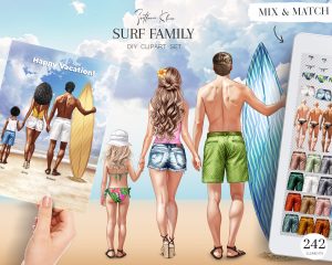 Surf Family Clipart, Surfing PNG