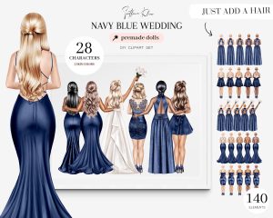 Navy Blue Bridesmaids Clipart