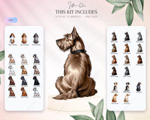 Dogs Illustrations, Rottweiler Clipart, Schnauzer Dog