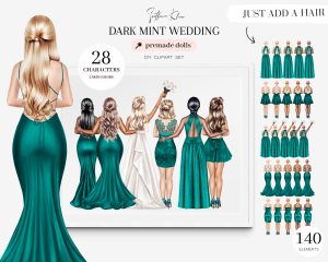 Dark Mint Bridesmaids Clipart