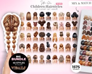 Girls Children Hairstyles Clipart Bundle