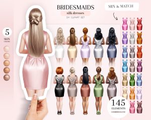 Bridesmaids Silk Dresses Clipart