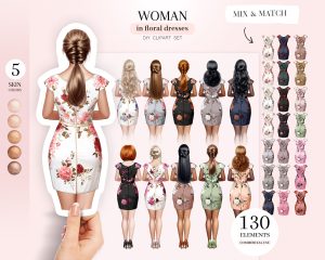 Woman in Floral Dress Clipart