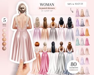 Woman in Pastel Dresses Clipart