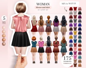Woman in Blouse and Skirt Clipart