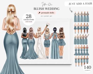 Bluish Bridesmaids Clipart
