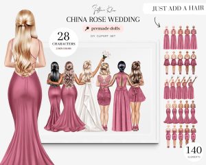 China Rose Bridesmaids Clipart
