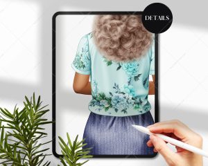 Woman in Floral Blouses Clipart