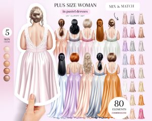 Curvy Woman in Pastel Dresses Clipart