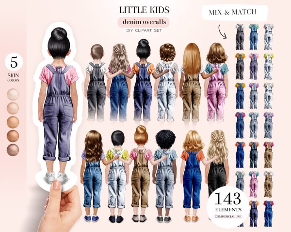 Kids in Denim Overalls Clipart