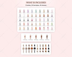 Curvy Woman in Pastel Dresses Clipart