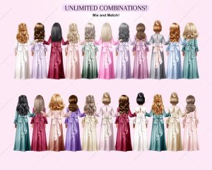 Little Girls in Silk Dresses Clipart