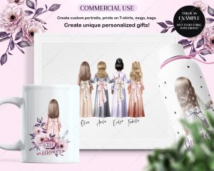 Little Girls in Silk Dresses Clipart