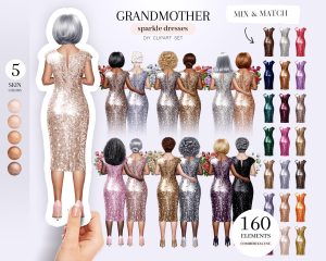 Grandmother Sparkle Dresses Clipart