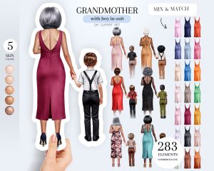 Grandmother and Boy Clipart