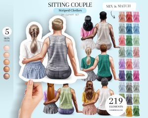 Sitting Couple Stripes Clipart