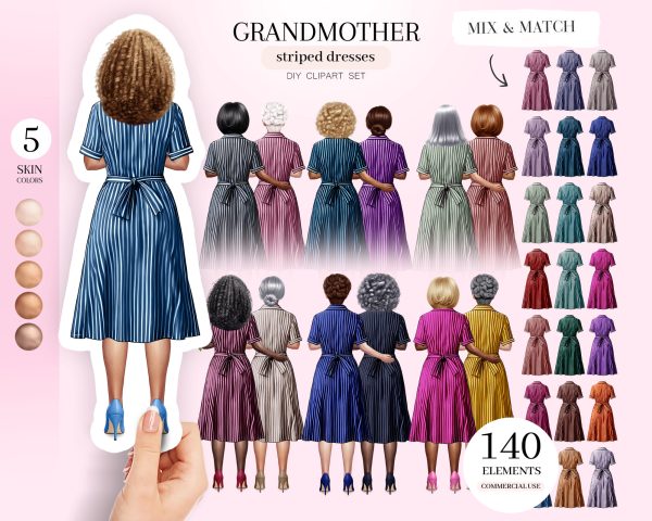 Grandma Striped Dress Clipart