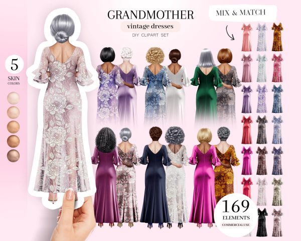 Grandma Vintage Dress Clipart