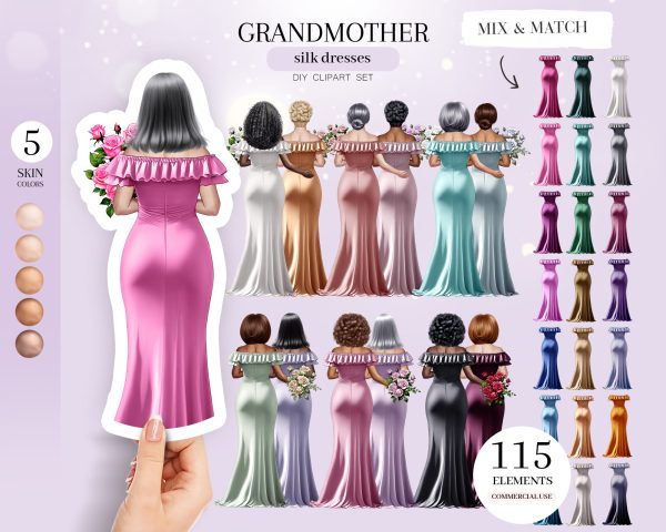 Grandmothers Silk Dresses Clipart