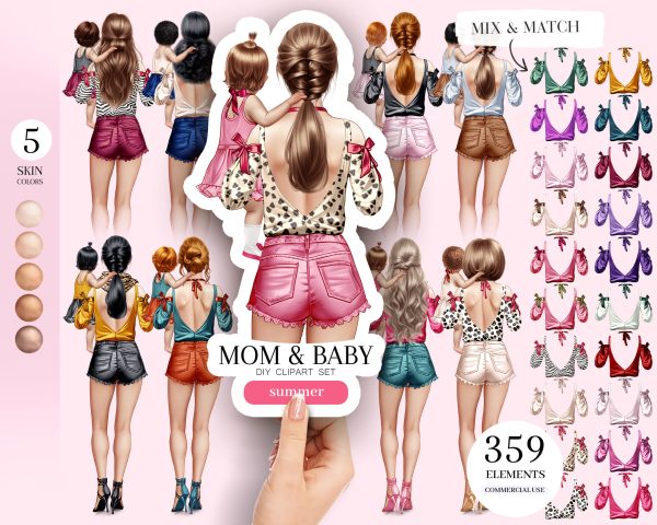 Fashion Mom and Baby Clipart